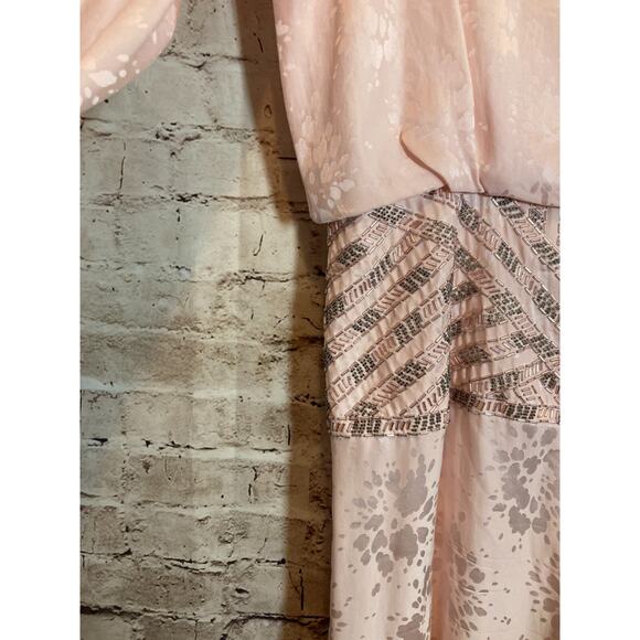 Vintage d'ore Silk Dress Women 14 Pale Pink Beaded Draped Made In Hong Kong 90s - Picture 9 of 16